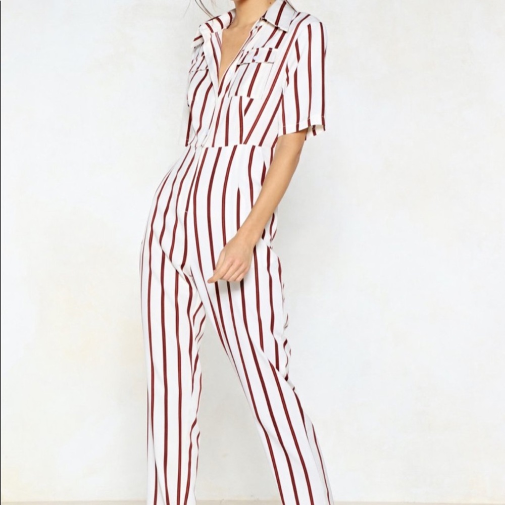 Nasty Gal Just My Stripe Utility Jumpsuit Size 6